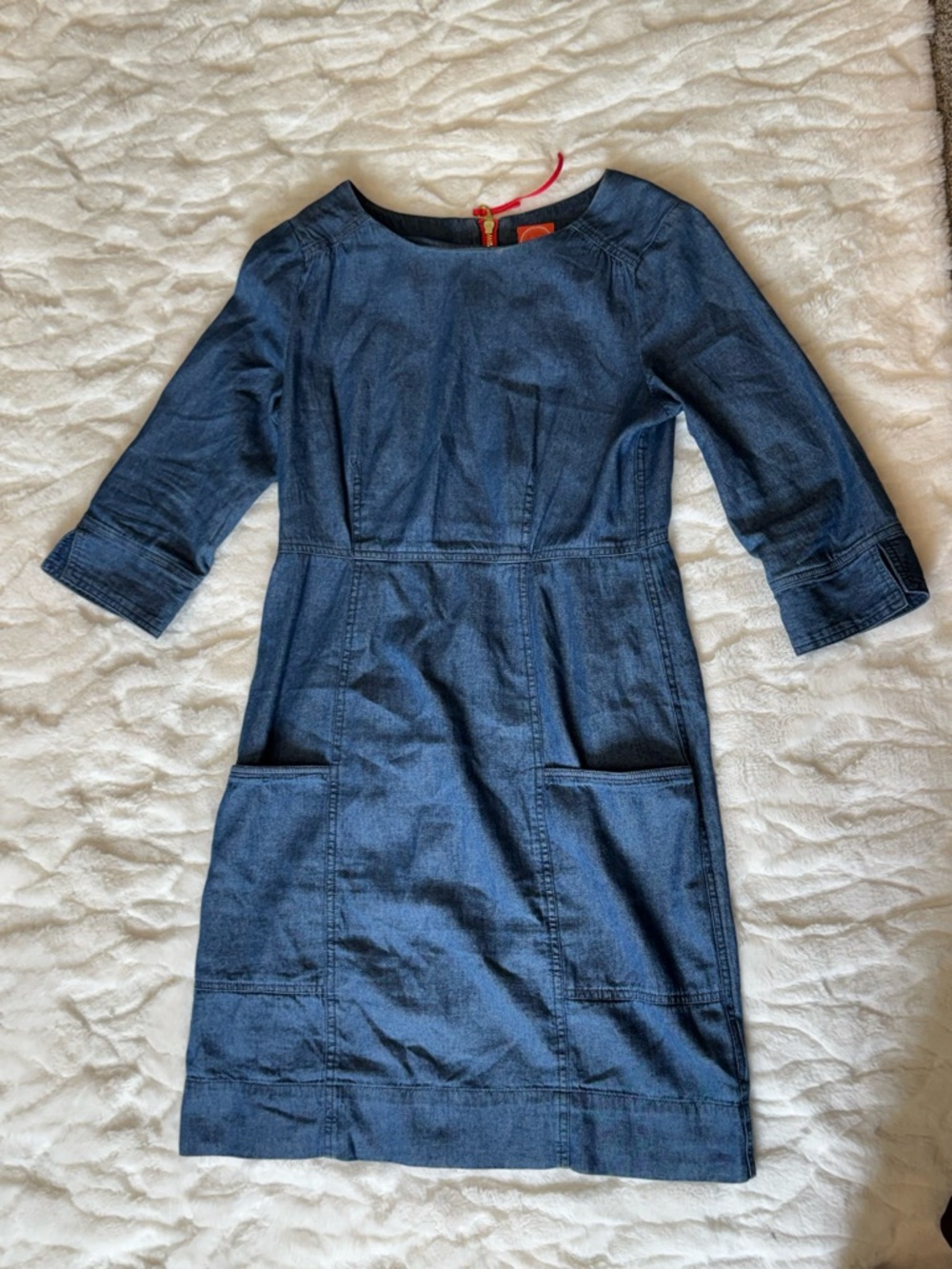 Joules Denim Dress with Red Trim and Gold Zip Size 4